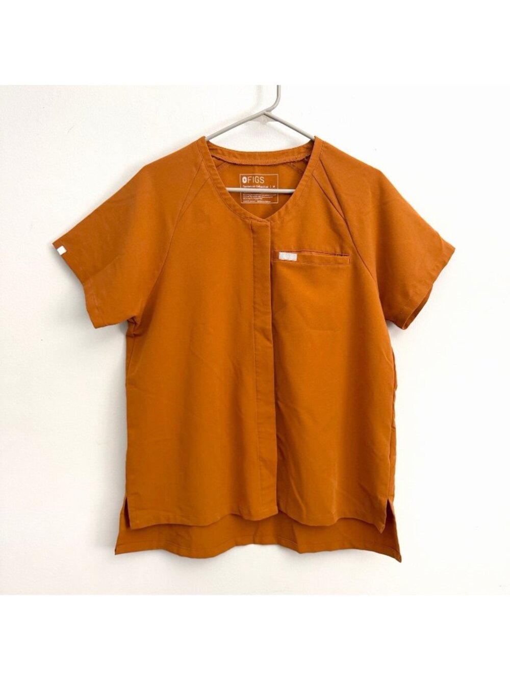 Figs Tela Short Sleeve Scrub Top Button Up Atlantic Fall Brown Orange Sz Medium